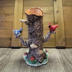 Beautiful Feathered Friends Ceramic Tree Vase. Rare One of a kind.